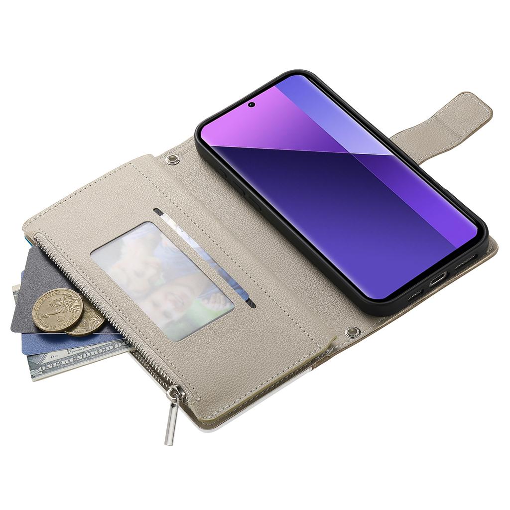 For Xiaomi Redmi Note 13 Pro+ 5G Case Zipper Wallet Color Splicing Leather Flip Phone Cover with Straps