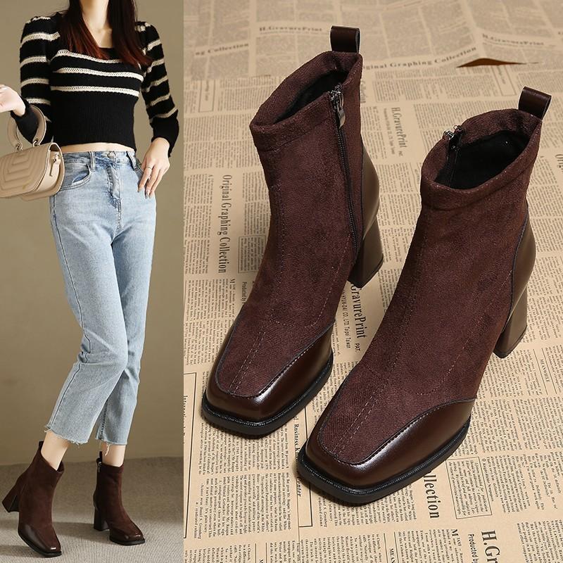 Size 35-42, Large Size Women's Shoes 41 Fat Feet British Style Thick Heel Short Boots Women's Autumn New Fashion Boots Tide