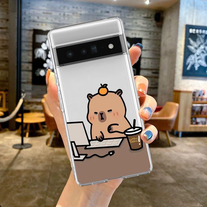 

Cute Cartoon Capybara Couple Phone Case For Google Pixel 8A 8 Pro 7 Pro 6 6A 5G 7A Lovely Shockproof Clear Soft TPU Cover Fundas Pixel 6