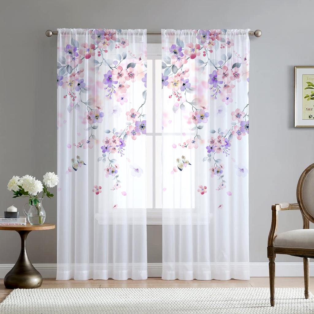 Phalaenopsis Floral Sheer Voile Drape For Living Dining Room Room Bedroom Kitchen Window Opening Transparent Chiffon Flowers Tulle Curtains