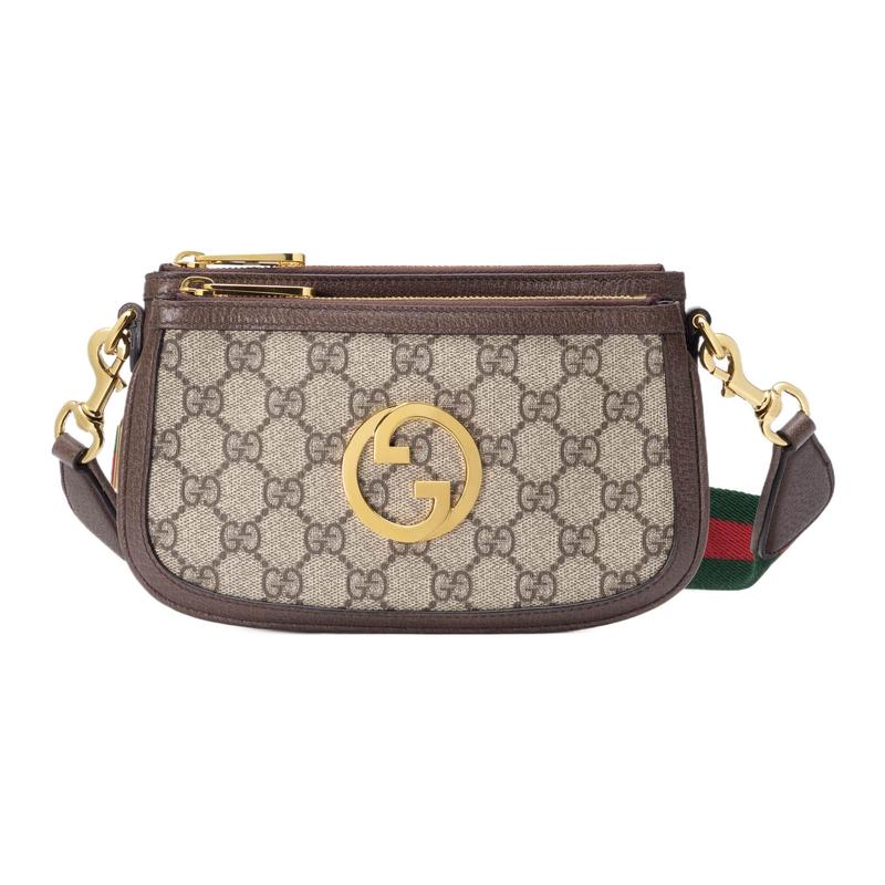 Gucci Blondie Round Interlocking Double G Zipper Closure Leather and Canvas Crossbody Shoulder Bag Women's Style