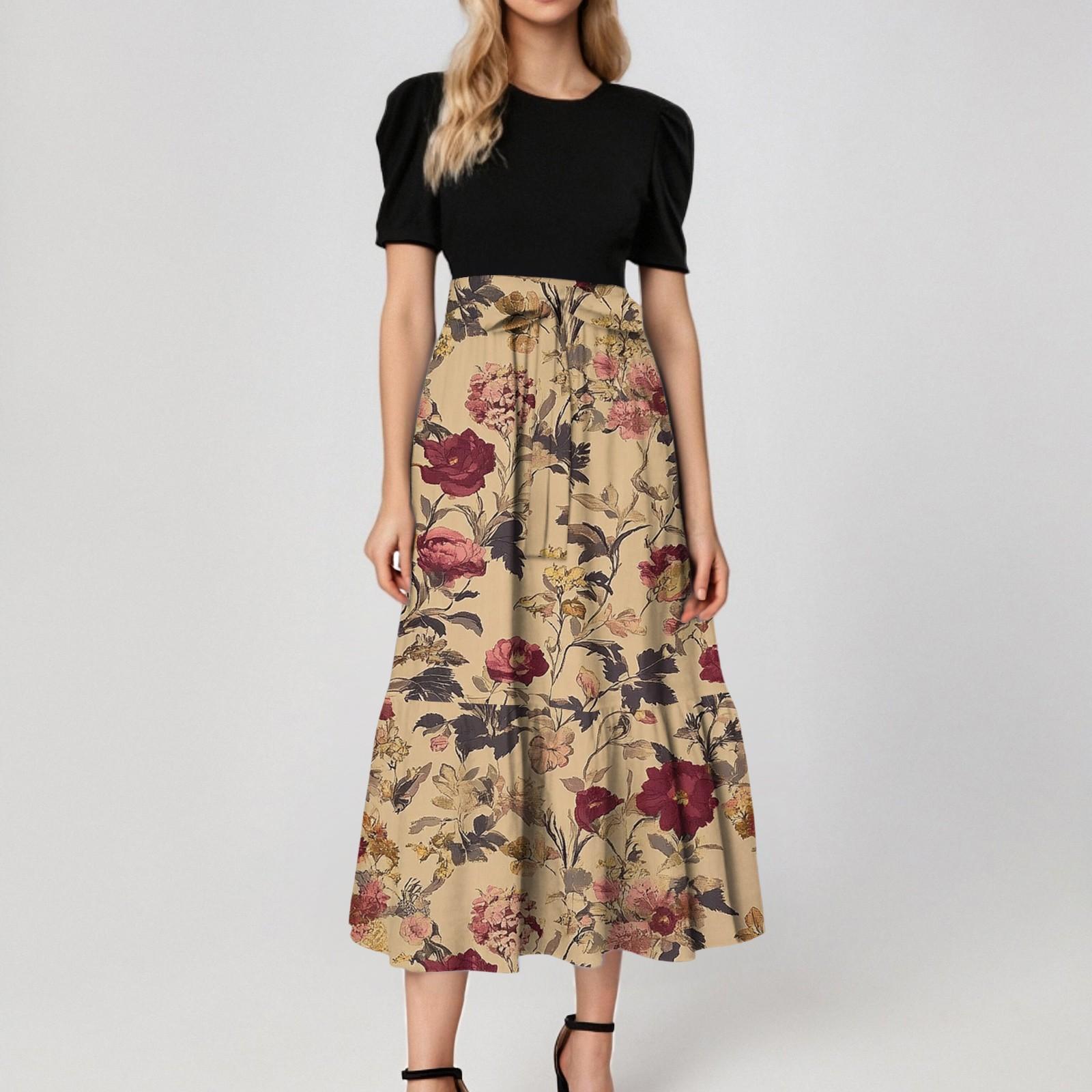 

Женское модное повседневное платье с коротким рукавом и круглым вырезом с цветочной вышивкой, элегантное, темпераментное S