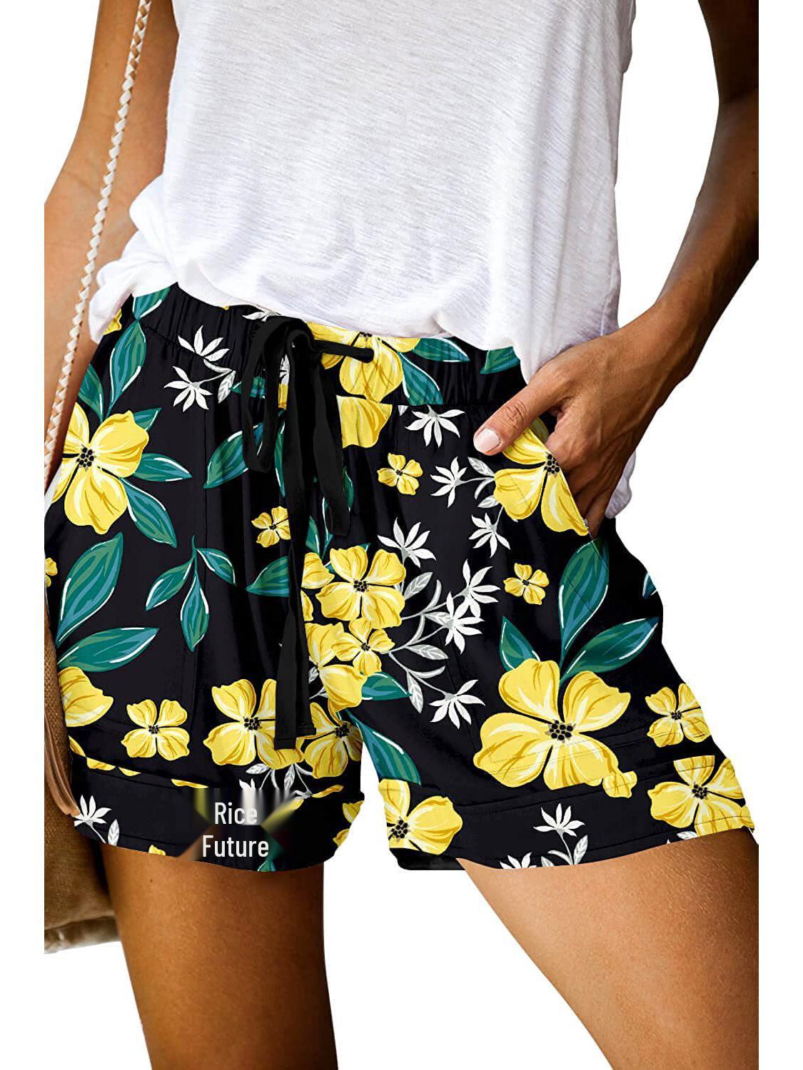 

Женские шорты с высокой талией на завязках, повседневные - Лето 2025, европейский стиль, брюки с широкими штанинами S