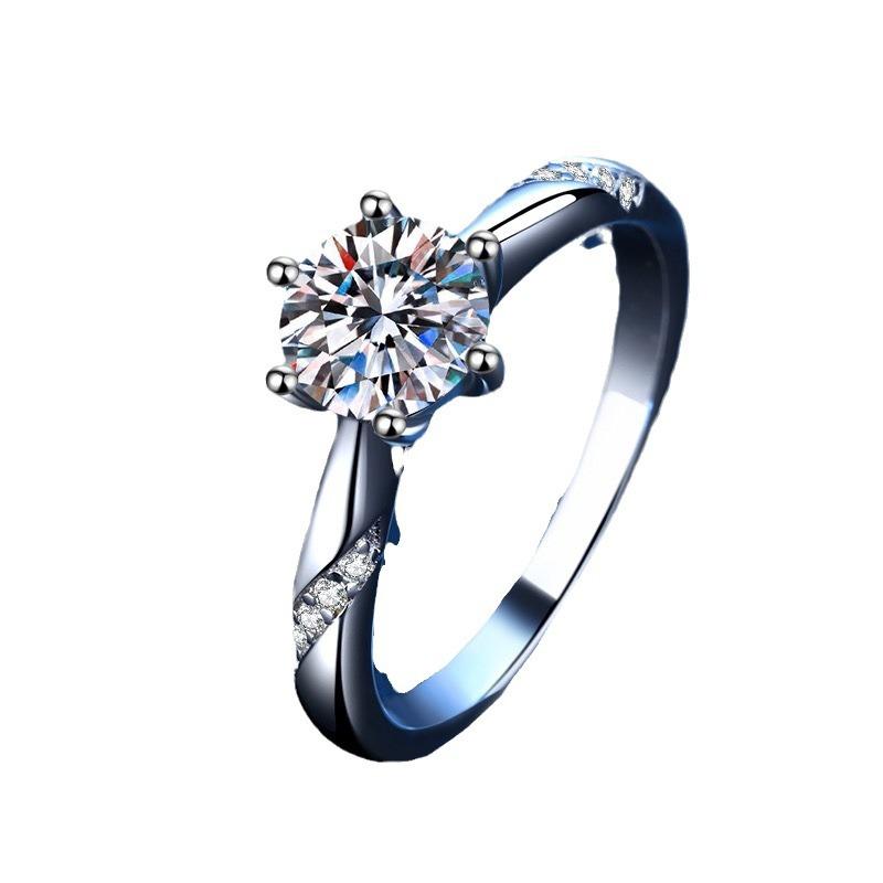 Imitation One-Carat Six-Claw Ring Female Classic Marriage Proposal Diamond Ring For Girlfriend