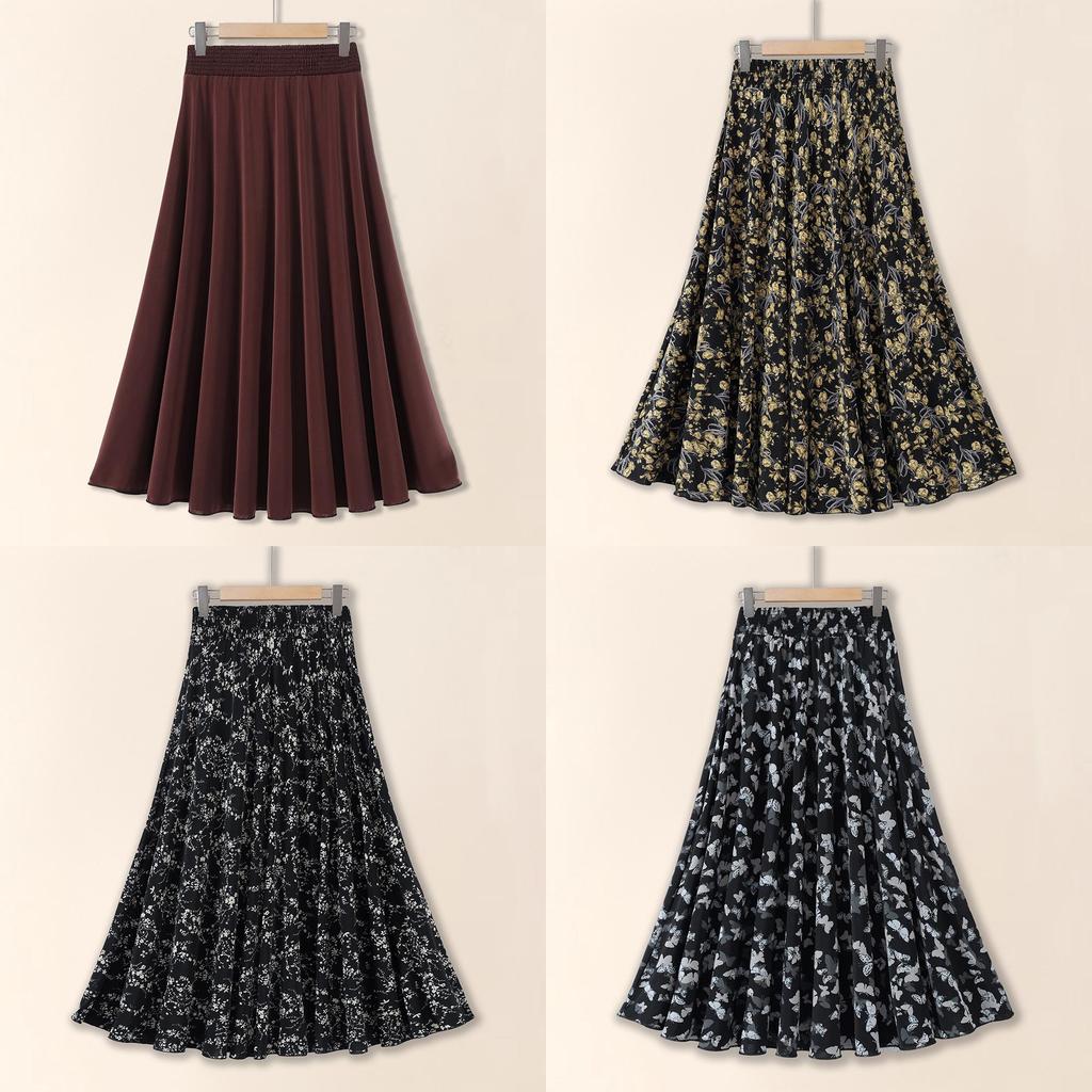 Ice Silk Floral Midi Skirt With Breathable Fabric For Middleaged Women Casual Wear