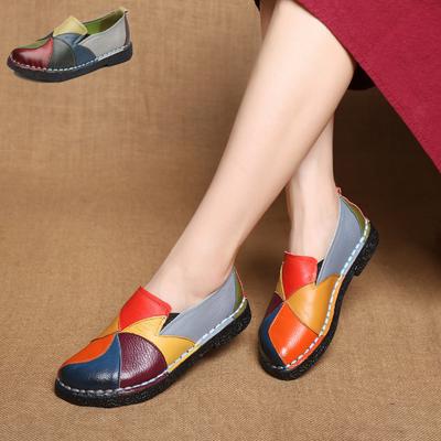 Women's Ladies Female Woman Mother Shoes Flats Genuine Leather Loafers Moccasins Mixed Colorful Non Slip On Plus Size 42