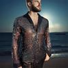 Men's Sequin Glitter Shirt Long Sleeve Lapel Button Down Disco Shirt Retro Sexy Thin Shirts for Bar Dancing Night Club Disco Party