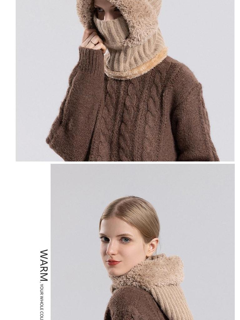 Women's Winter Knitted Hat with Scarf & Mask - Windproof, Plus Velvet, Warm Wool, Ideal for Cycling