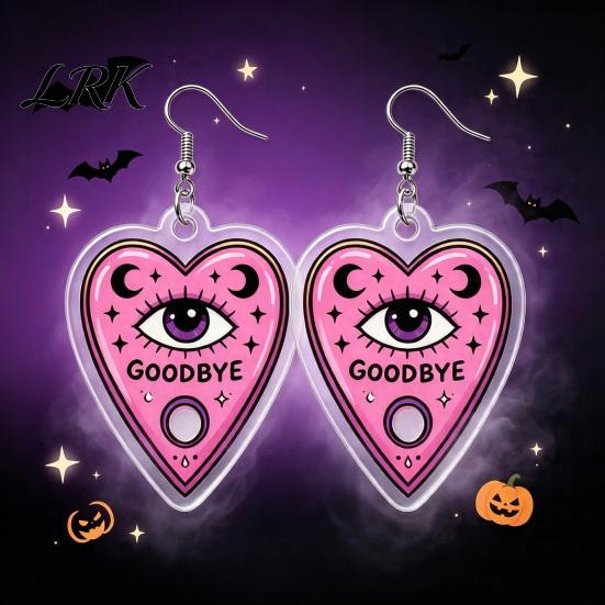 Dark Style Halloween Accessories 1 Pair 2D Acrylic Earrings for Women, Spooky Pumpkin Skull Graphic Black Cat Dangle Drop Earrings, Holiday