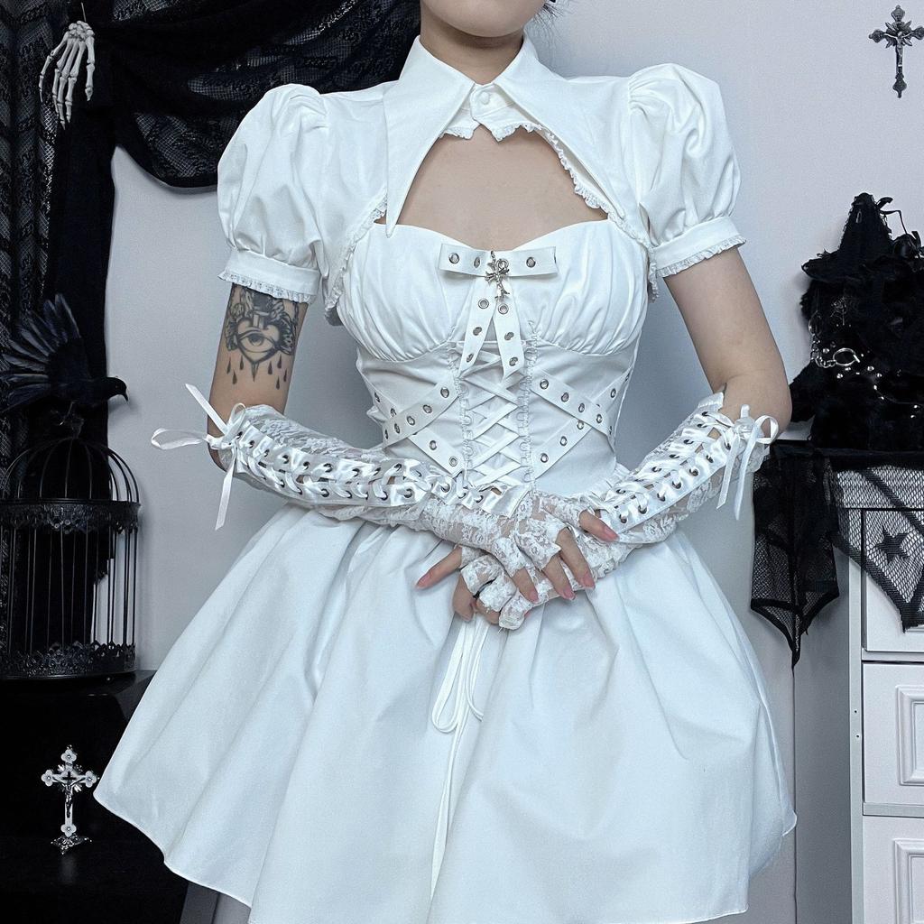 Goth Sexy Bandage No Sleeve Cover Sleeveless Bodycon Party Dresses Y2K Vintage Black White Backless Mini Dress Streetwear