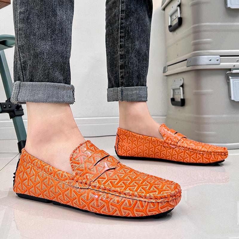 Luxury Orange Loafers Shoes For Men Trendy Casual Leather Men's Shoes Sale Classic Comfortable Flat Moccasins Man Boat Shoes
