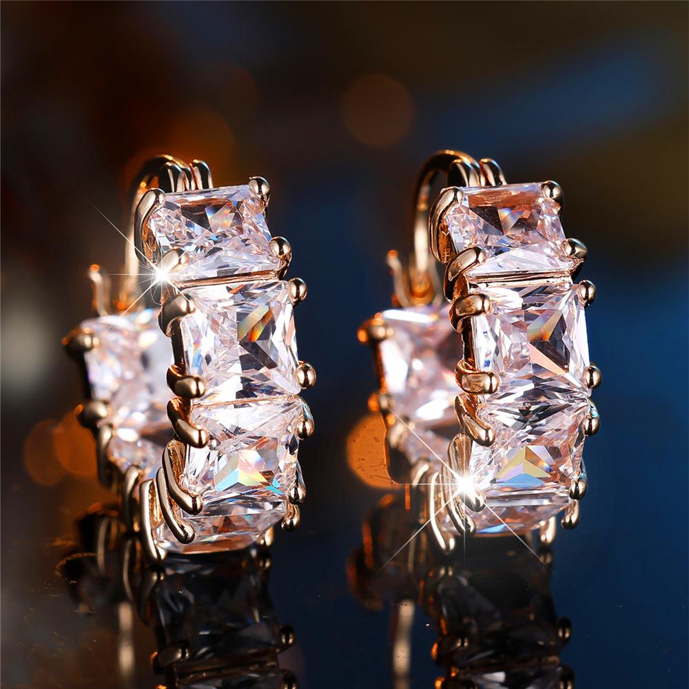 Crystal Green White Blue Square Zircon Stone Hoop Earrings For Women Fashion Female Gold Color Wedding