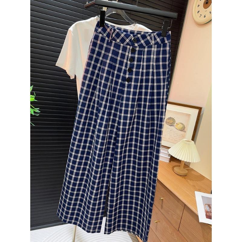 

Клетчатые брюки Отаку повседневные брюки свободные брюки с широкими штанинами женские осенние ленивые и стройнящие прямые брюки клетчатые брюки в пол XL синий