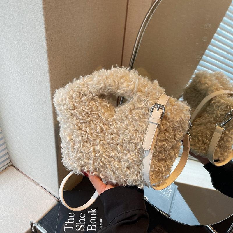 Autumn and winter handbags plush shoulder bags women's niche autumn fashion new textured oblique bags