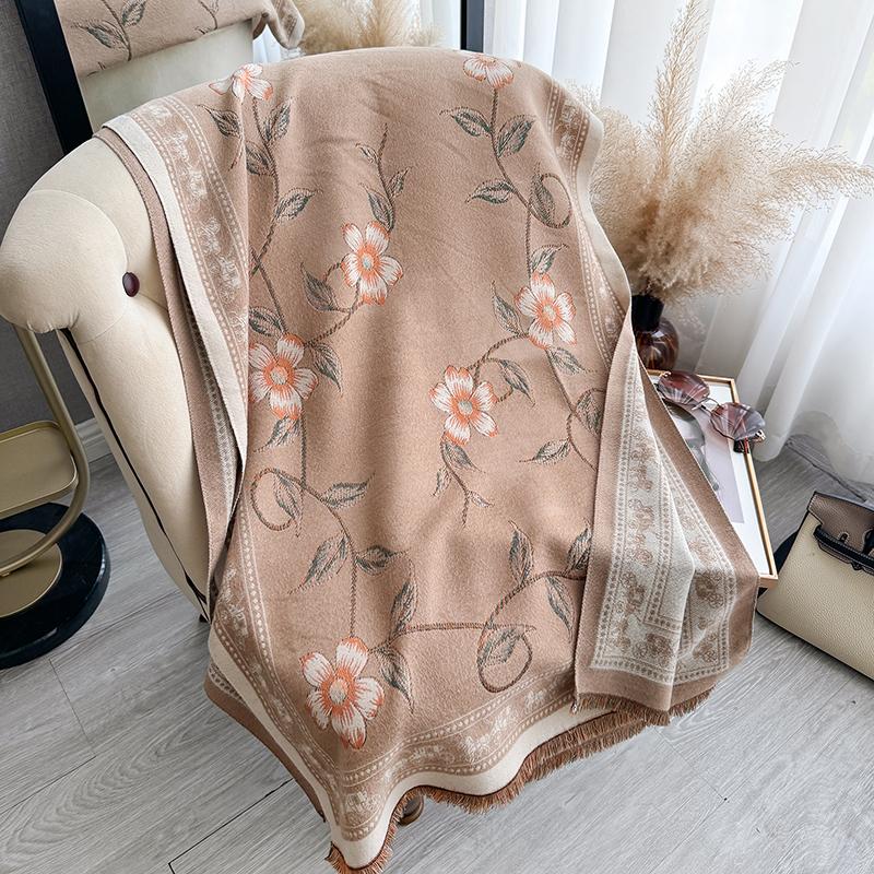 New Women Two-Sided Print Scarf Imitation Cashmere Soft Warm Pashmina Shawl Winter Coldproof Windproof Blanket Scarf