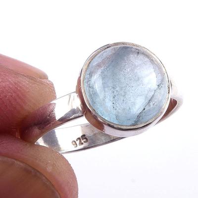 Natural Aquamarine Gemstone Handmade 925 Solid Sterling Silver Ring S.5.5 J5n49