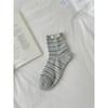 Sock Children's Summer Embroidery Dog Mid-length Socks, Cute Fabric Label, School-style Striped Pile Socks