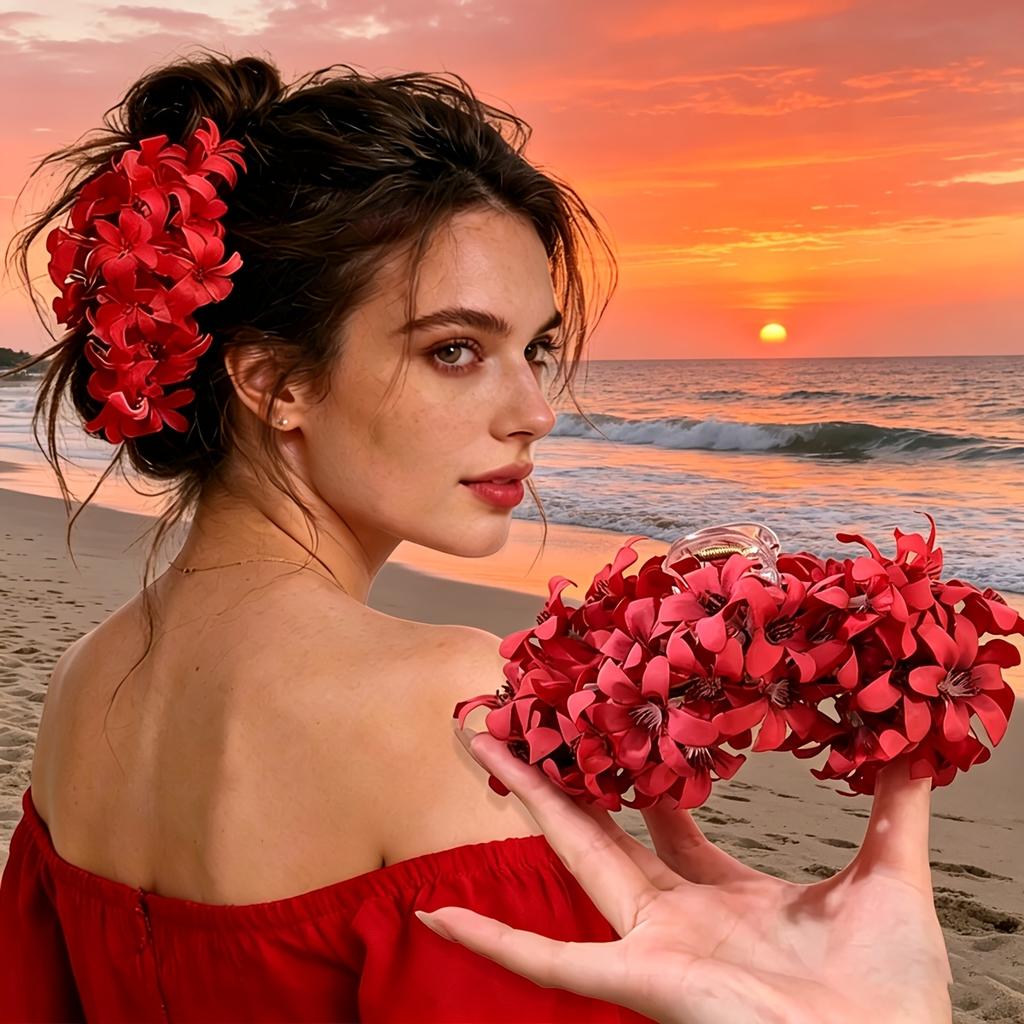 New Spring/Summer Large Full-Bloom Artificial Flower Hair Claw Clip, Women's Fashionable Hawaiian-Style Luxurious and Elegant Floral Hair Clamp