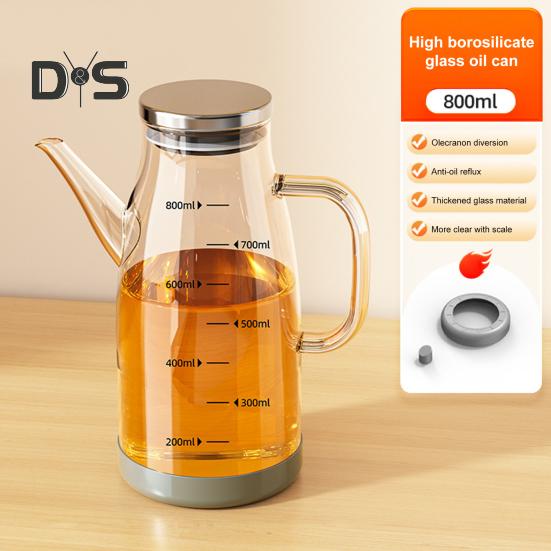 Glass Oil Dispenser Bottle with Drip-Free Spout 600/800/1000ml Large Capacity Oil Pot for Vinegar Soy Sauce Food-Grade Kitchen Gadgets