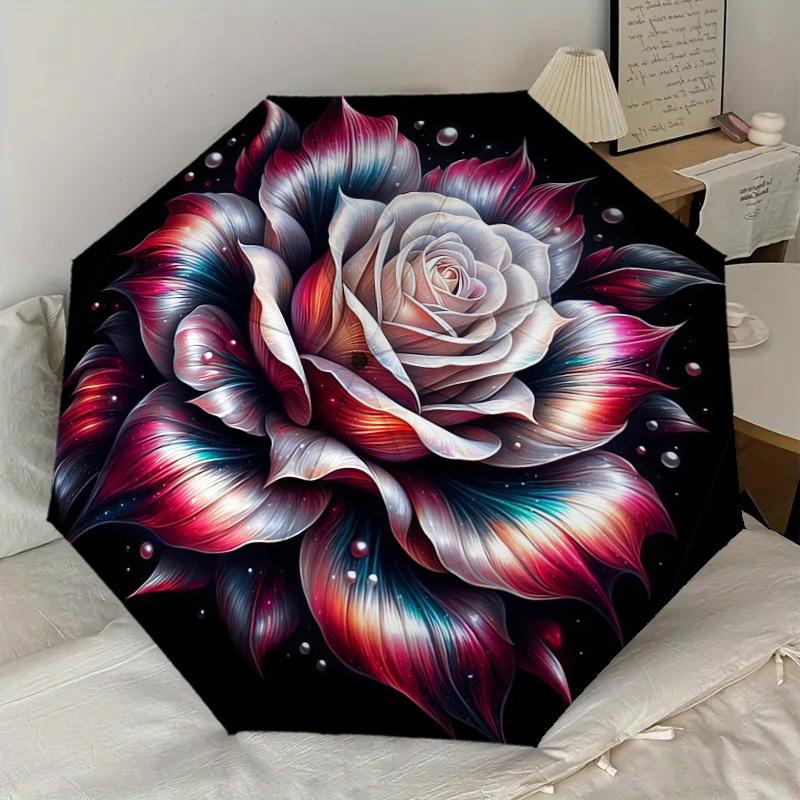 1pc Rose Flower Pattern Umbrella  Automatic Opening and Closing Umbrella, High quality Umbrella, Ideal Gift for Her 184