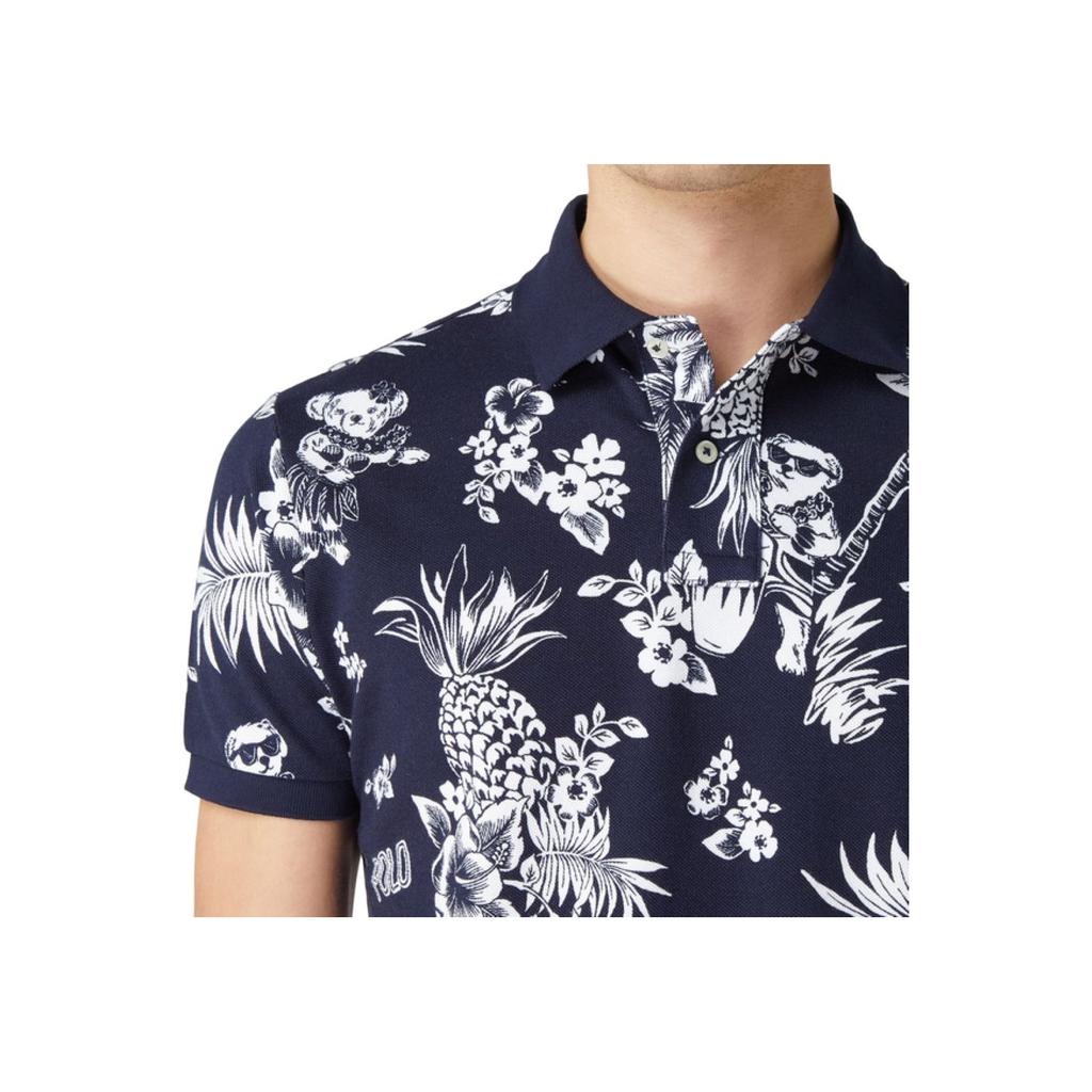 Polo Ralph Lauren Summer Floral Pony Logo Embroidered Cotton Short Sleeve Polo Shirt Men tops Navy-Blue 710788923-002