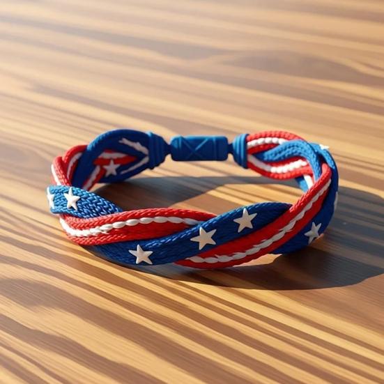 Woven Bracelet Handcrafted Red White Blue Patriotic Bracelet Adjustable American Flag Bracelet 4th of July Jewelry