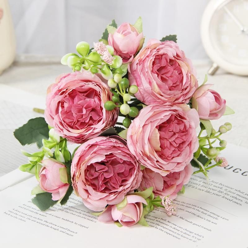 Artificial Flowers Fake Silk Peony Vases Flower Bouquets Home Room Decoration Garden Flower Garlands Wedding Bridal Accessories