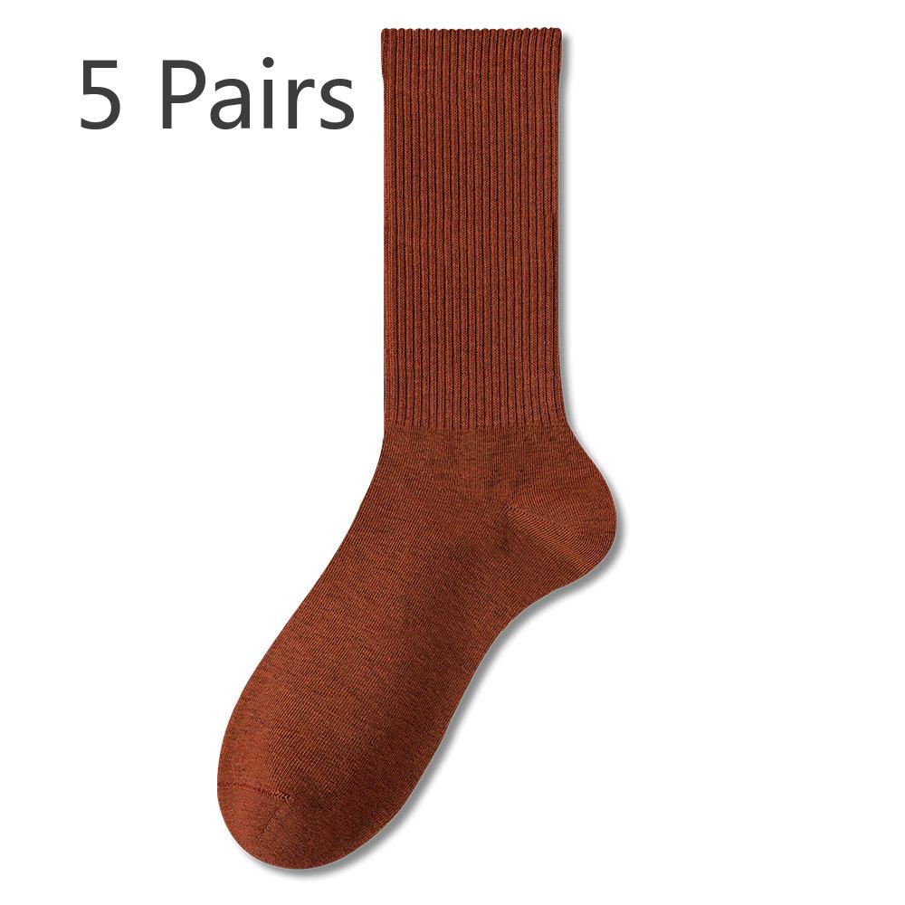5 Paar Socken Damen Frühling und Herbst Mittelhoch Ohne Naht Schweißableitend Antibakteriell und Deodorant Weiß Baumwolle Lange Socken Sportsocken
