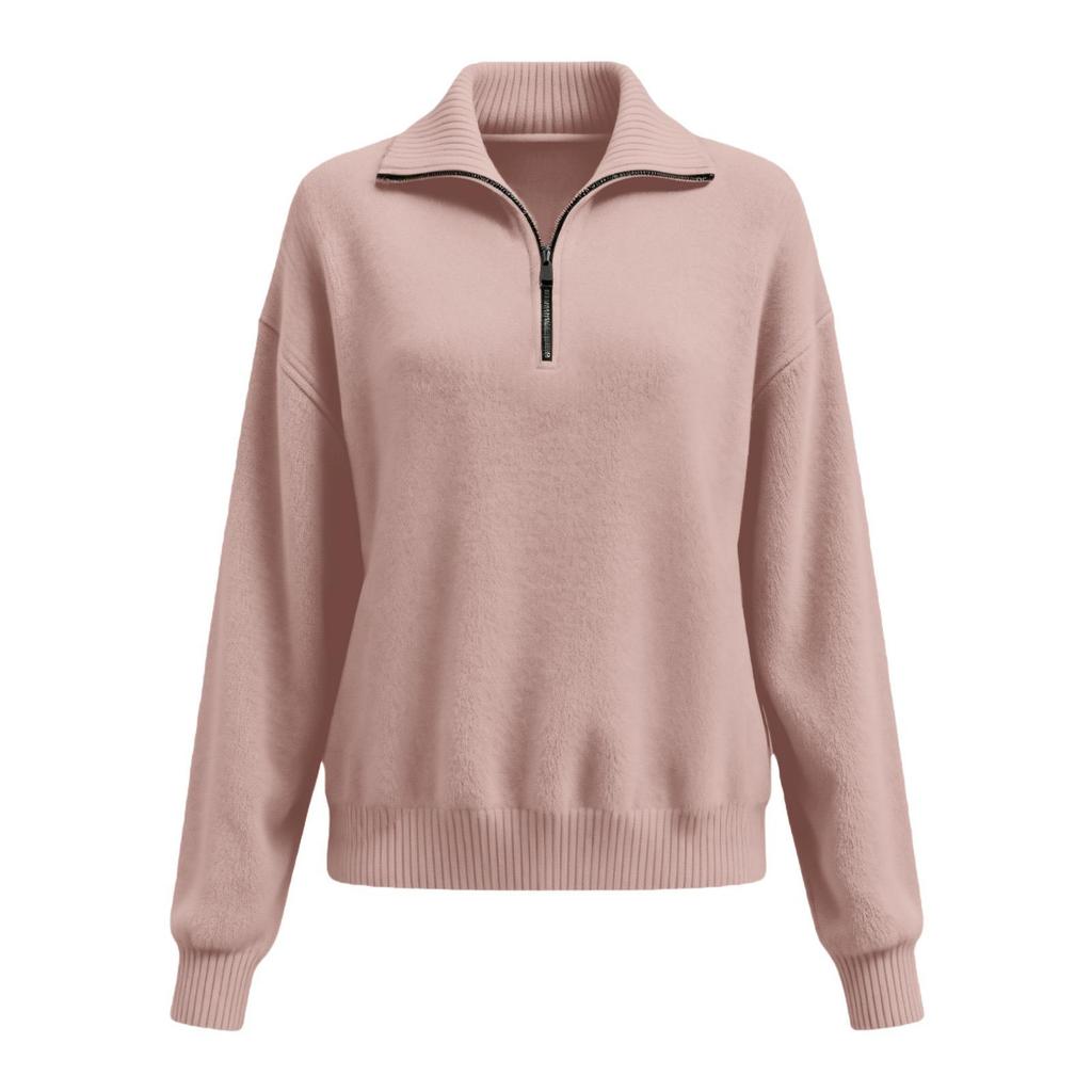 Autumn Winter Multi-Wear Half-Zip Knit Sweater with Zipper Collar for Women