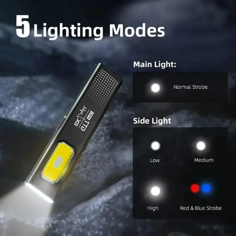 Magnetic Work Light 5 Light Modes 37g Ultra Lightweight EDC Portable Hands Free Rechargeable Clip on Flashlight Outdoor Repair