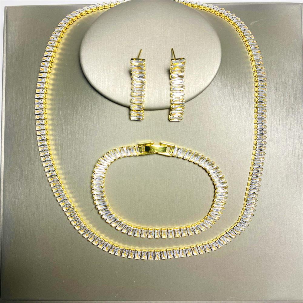 Multi-color Zircon Claw Chain Necklace & Colorful Zircon Choker Bracelet Earrings Set for Women