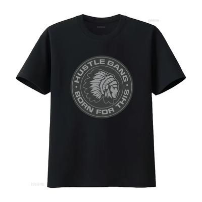 HUSTLE GANG BLACK BORN FOR THIS REFLECTIVE SHORT SLEEVE T SHIRT Vintage Washed Stylish Stretched Fashion Soft Graphic