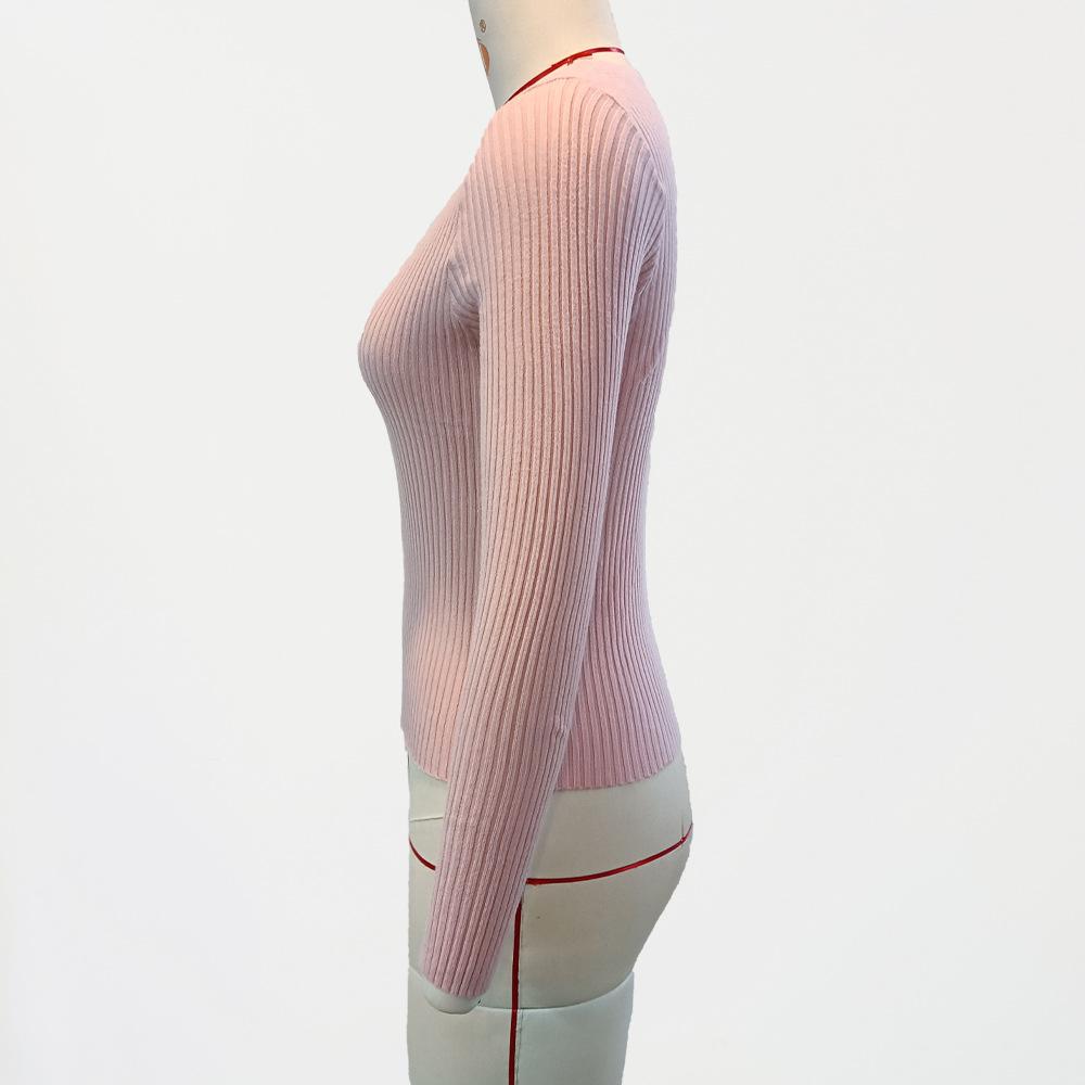 Damen V-Ausschnitt Strick Langarm Schlank Enganliegendes Einfarbiges Unterhemd Tops