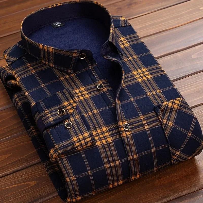2026 Men's Casual Warm Shirts Autumn Winter Long Sleeve Plaid Shirt Thick Warm Tops Men High Quality Soft Large Size Shirt Camisa