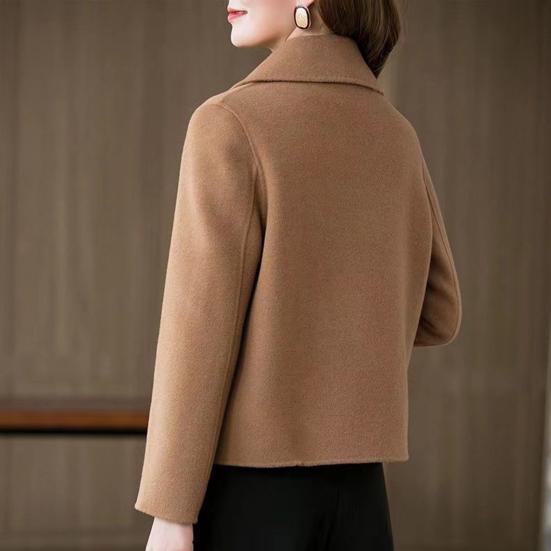 Women Jacket Lapel Solid Color Single-breasted Double-sided Woolen Coat Loose Thermal Short Type