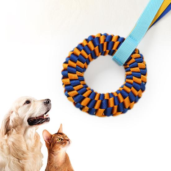Pet Chewing Toy Donut Shape Toy with Woven Oxford Fabric Cotton Rope for Teeth Grinding Cleaning Massage Safe Braided Tug Toy for Dogs