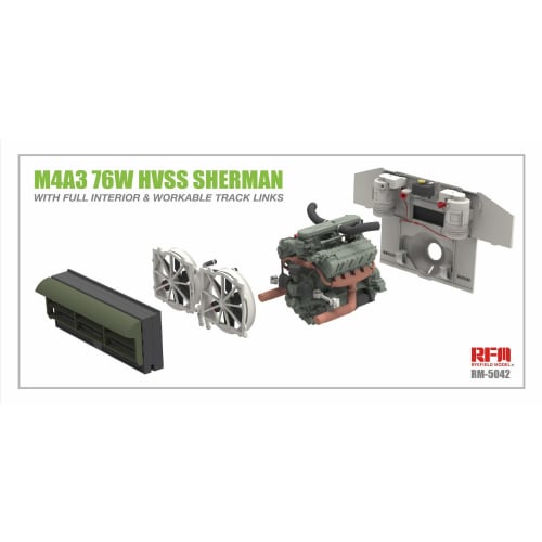 Ryefield Models 1/35 Scale US M4A3 76W HVSS Sherman Medium Tank with Working Tracks and Full Interior Plastic Model Kit RFM5042