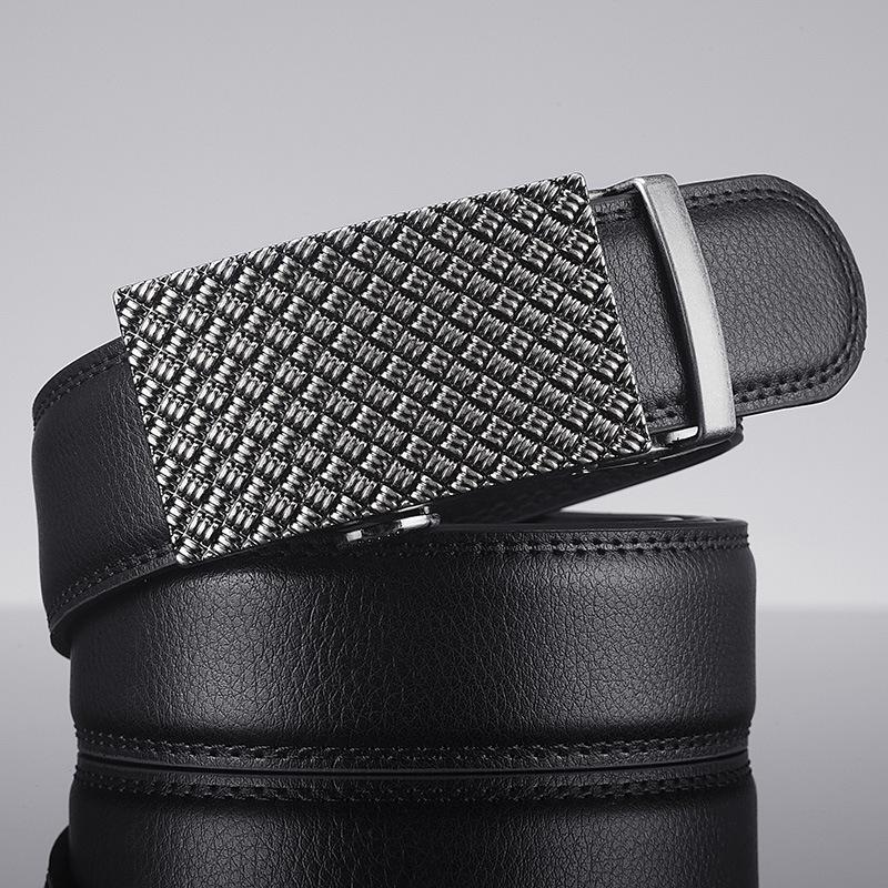 Men'S Leather Automatic Buckle Belt, Business Two-Layer Cowhide Antique Men'S Belt