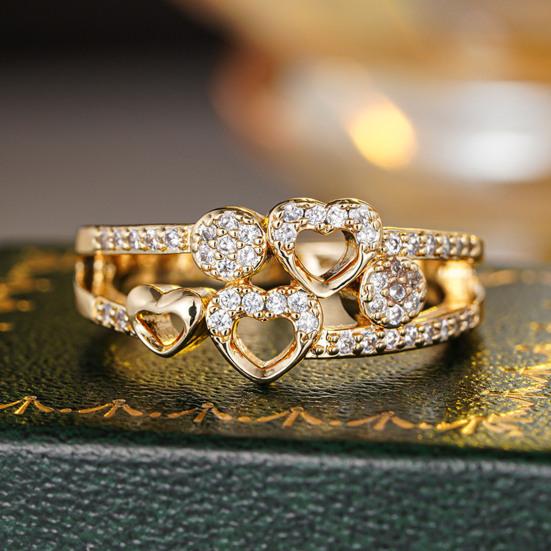 Yousheng Hollow Love Heart Ring Women Rhinestone Statement Ring Sparkling Engagement Promise Ring Wedding Band Valentine's Day Gift for Her