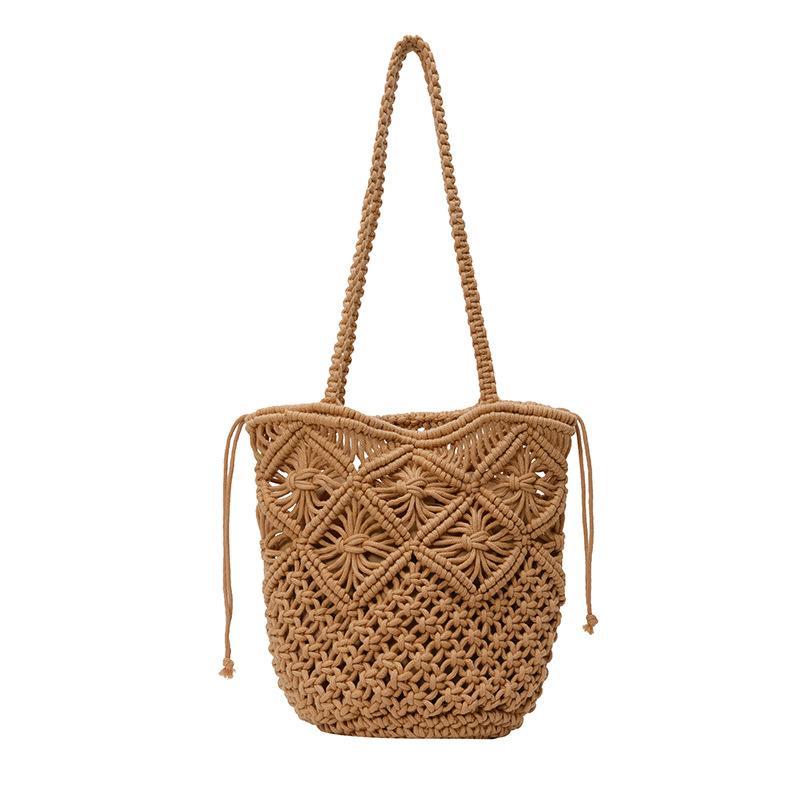 

Drawstring Handwoven Tote Bag for Women Boho Summer Beach Bag with Geometric Pattern хакі