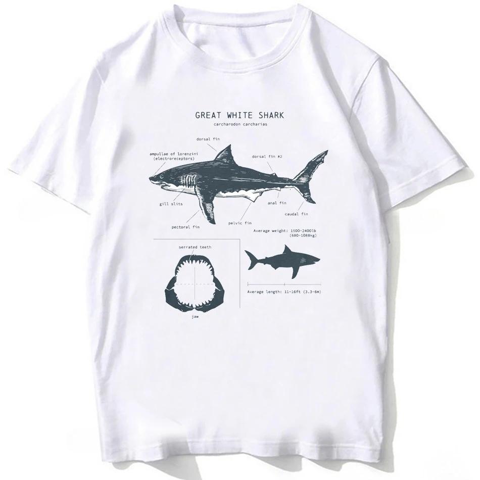 Tricou Anatomia Rechinului Alb Mare Nou Vară Bărbați Mânecă Scurtă Stil Hip Hop Punk Băiat Topuri Casual Modă Tricouri Albe