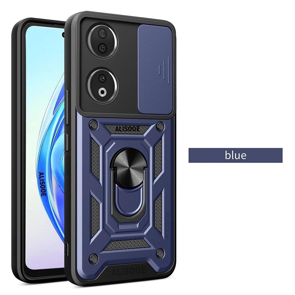 Slide Camera Lens Funda für Honor X7B CLK-LX1, CLK-LX2, CLK-LX3 Hülle Rüstung Ring Ständer Schutz Cover für Huawei Honor X7B Capa