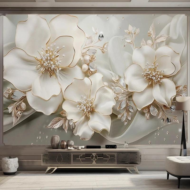 Light Luxury 3d Wallpaper Beautiful Jewelry Flower Relief Wall Murals Living Room Tv Sofa Bedroom Home Decor Mural