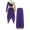 S-XXL Womens Worship Praise Dance Costume Long Sleeve Asymmetrical Hem Dress and Wide Leg Pants Contrast Color Dancewear Outfits