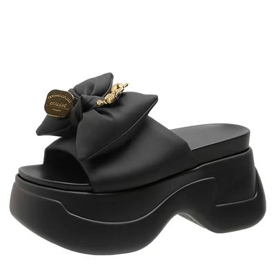 Fashion 9CM High Platform Slippers Women Solid Color Thick Sole Leather Sandals Woman Chunky Summer Casual Beach Slides Zapatos Mujer