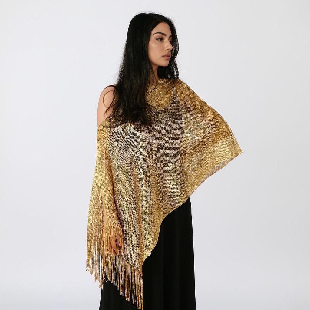 Premium Women Tassel Elegant Ladies Party Shawl Gold Silver Shimmer Wedding Stoles Glitter Golden Beach Smock Metallic Scarves
