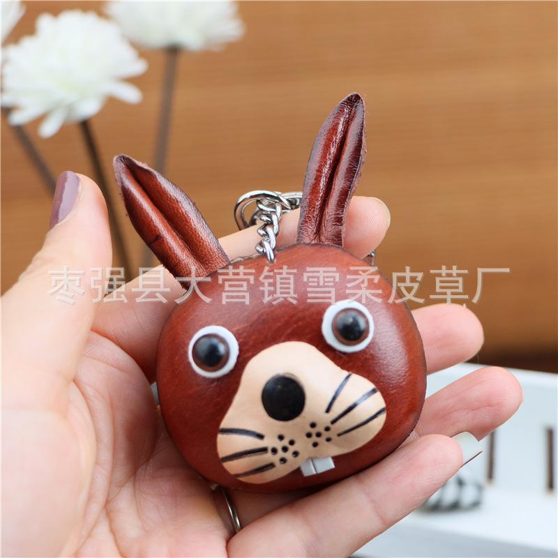 The First Layer Of Cowhide Bunny Keychain Pendant Motorcycle Car Key Chain Accessories Bag Pendant Cute Trendy
