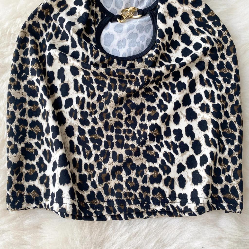 American Fashion Halter Leopard Camis Dress Women Vintage Hollow Out Backless Slim Dresses Female Club Sexy Sensual Strappy Mini Dress 2024