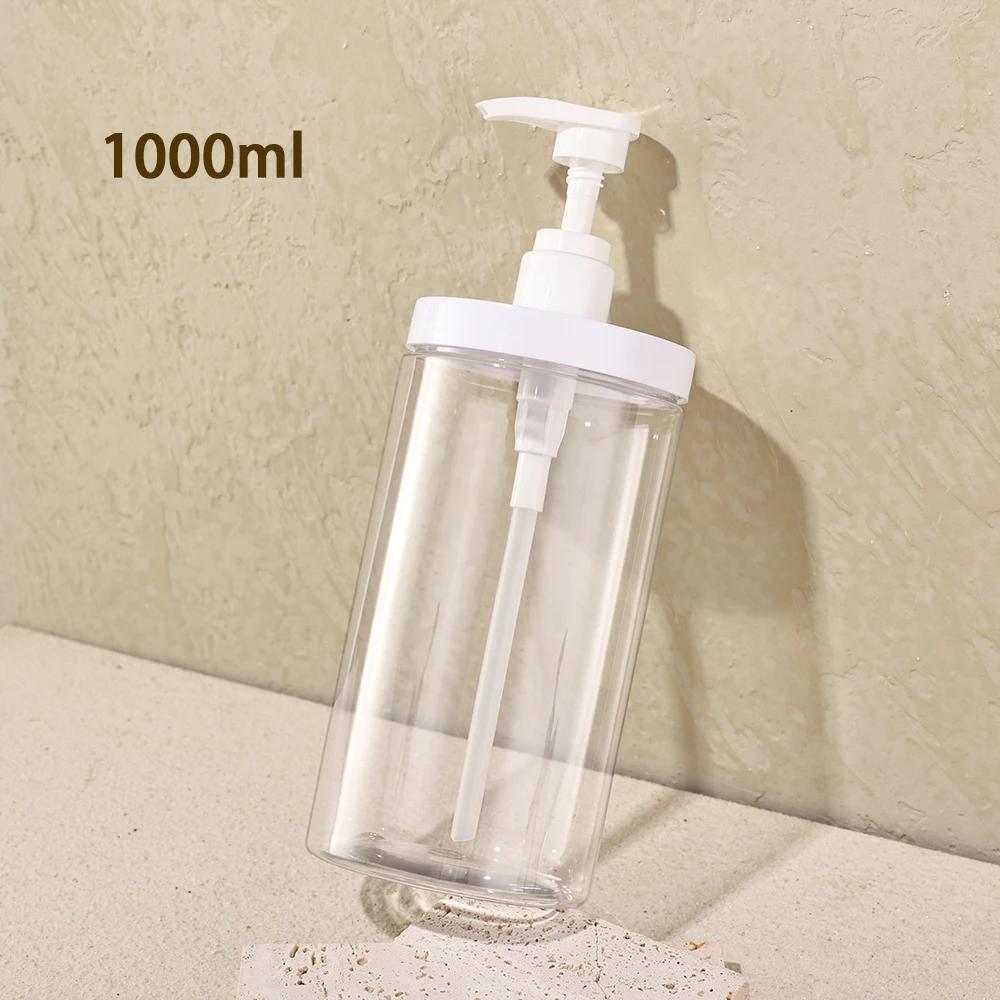 1pc 500ml/1000ml Pump Bottle Dispenser Plastic Refillable Bottles Wide Mouth Style Refillable Empty for Travel Shower Soap