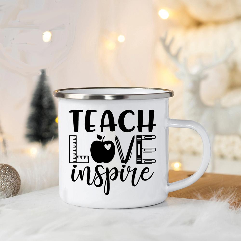 Teach Love Inspire Teacher Coffee Enamel Mug Mugs Coffee Cups Personalized Gifts Customizable Cup Cupshe Unusual Tea Cup Beer
